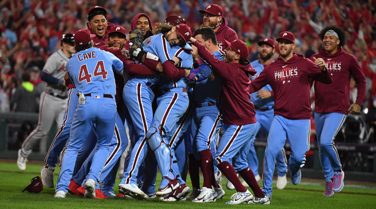 Philadelphia Phillies celebrate NLDS Game 4 victory over the Atlanta Braves.